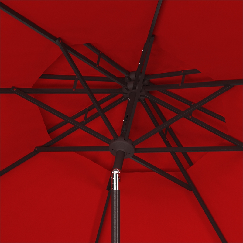 Safavieh Venice 9Ft Round Double Top Metal and Fabric Crank Umbrella in Red