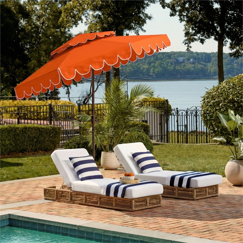 Safavieh Venice 9Ft Double Top Aluminum Crank Umbrella in Orange / White