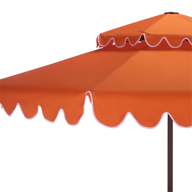 Safavieh Venice 9Ft Double Top Aluminum Crank Umbrella in Orange / White