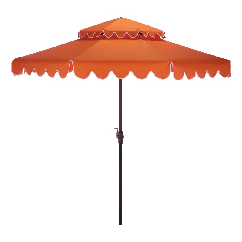 Safavieh Venice 9Ft Double Top Aluminum Crank Umbrella in Orange / White