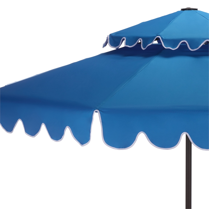 Safavieh Venice 9Ft Double Top Aluminum Crank Umbrella in Blue / White