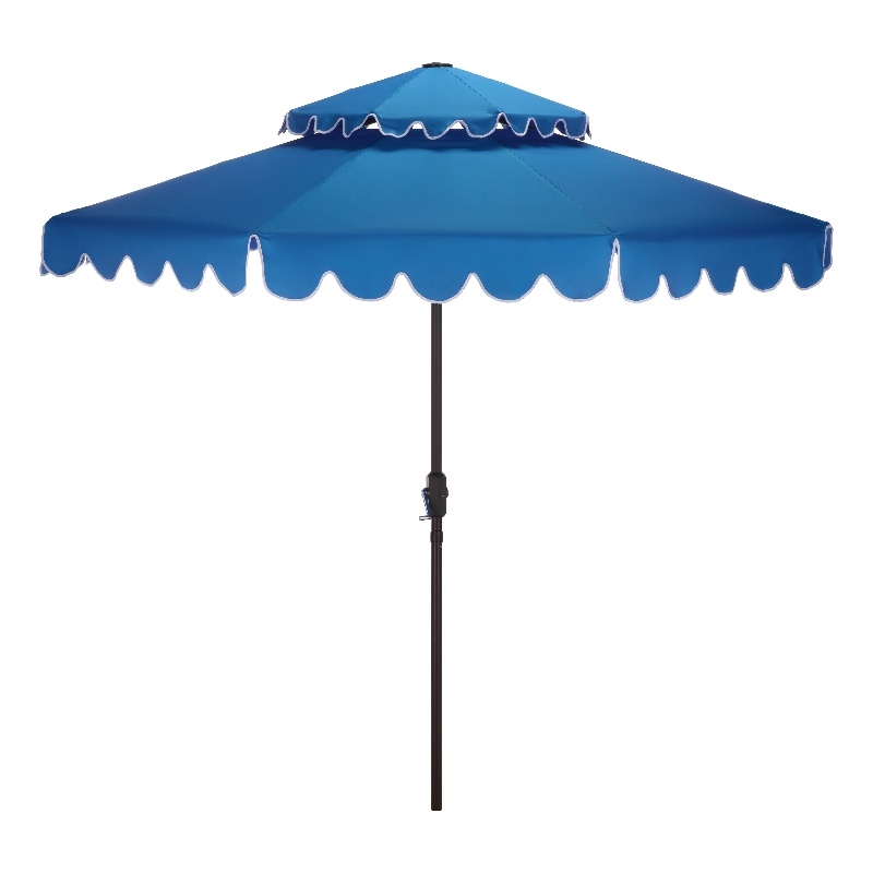 Safavieh Venice 9Ft Double Top Aluminum Crank Umbrella in Blue / White