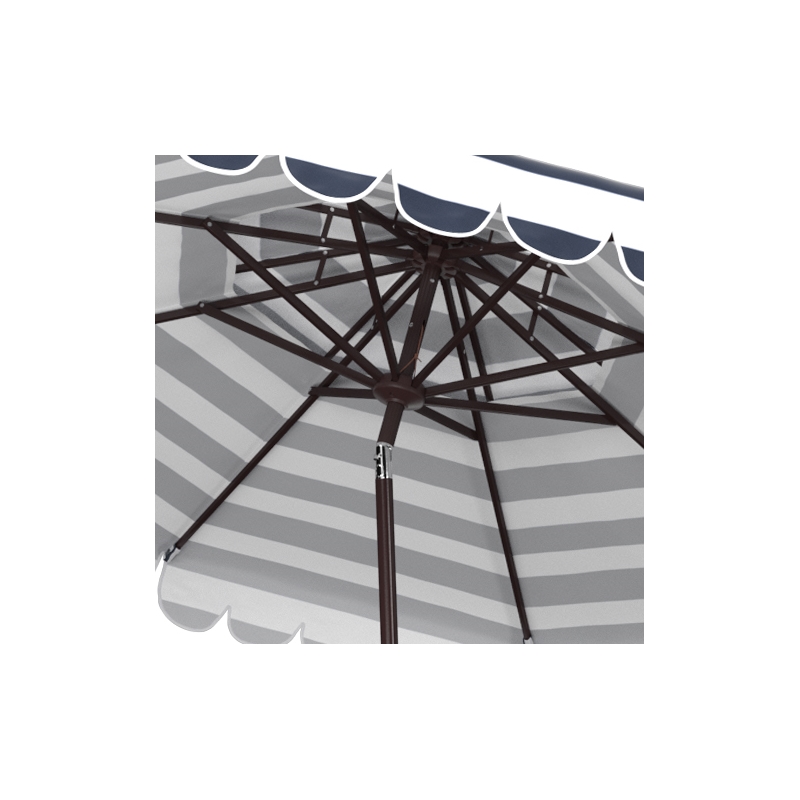 Safavieh Vienna 9Ft Round Double Top Metal and Fabric Crank UmbrellainNavy/White