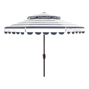 Safavieh Vienna 9Ft Round Double Top Metal and Fabric Crank UmbrellainNavy/White