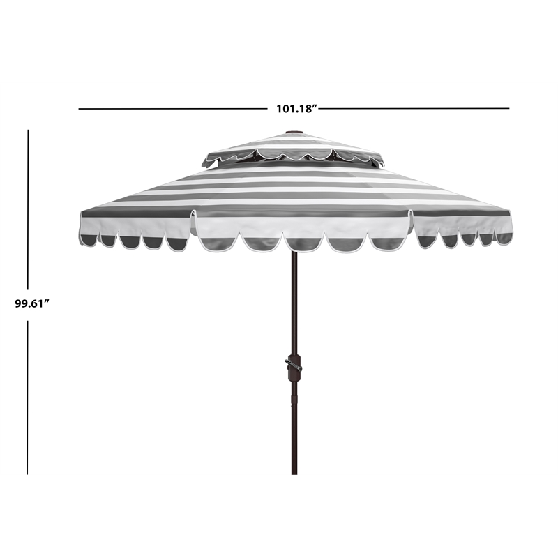 Safavieh Vienna 9Ft Round Double Top Metal Crank Umbrella in Black / White