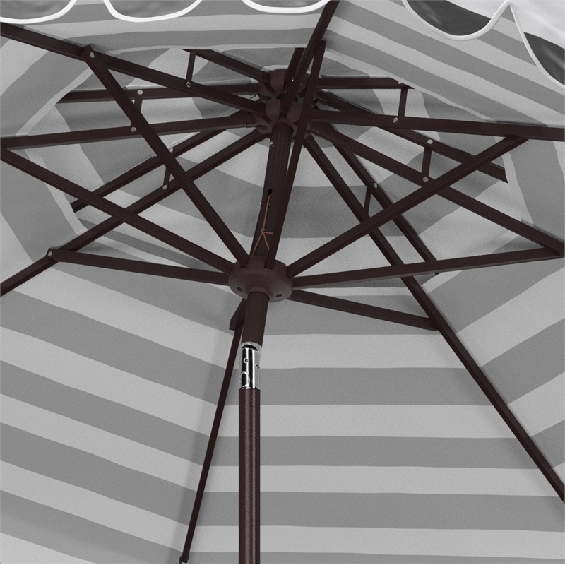 Safavieh Vienna 9Ft Round Double Top Metal Crank Umbrella in Black / White