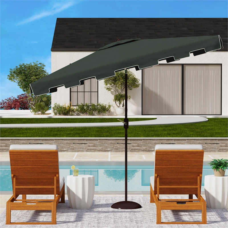 Safavieh Zimmerman 6.5x10 Ft Rect Metal and Fabric Market Umbrella in Green