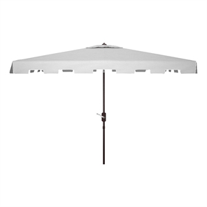 Safavieh Zimmerman 6.5x10 Ft Rect Metal and Fabric Market Umbrella in Gray/White