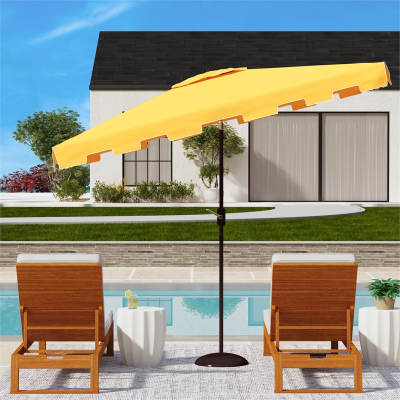 Safavieh Zimmerman 6.5x10 Ft Rect Metal and Fabric Market UmbrellainYellow/White