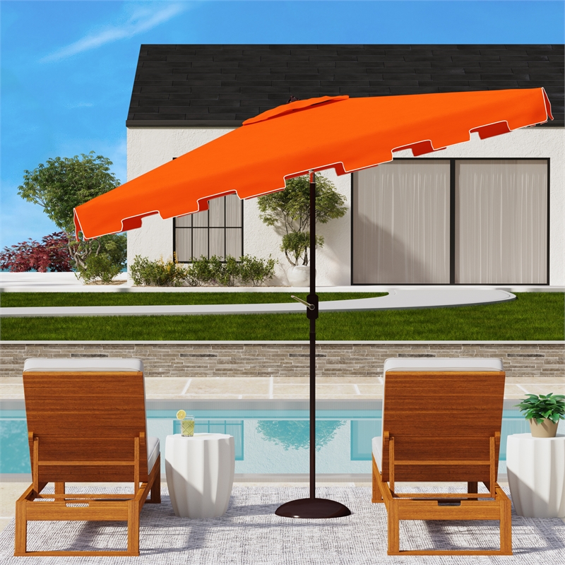 Safavieh Zimmerman 6.5x10 Ft Rect Metal and Fabric Market UmbrellainOrange/White