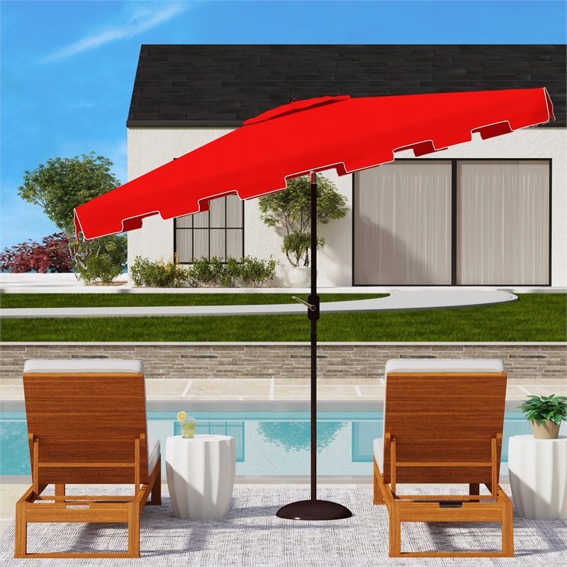 Safavieh Zimmerman 6.5x10 Ft Rect  Metal and Fabric Market Umbrella in Red/White