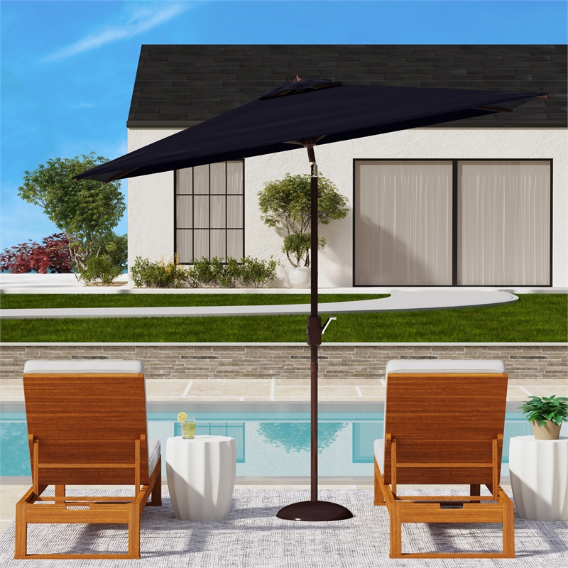 Safavieh Kamen 6.5Ft X 10Ft Metal Auto Tilt Rectangle Market Umbrella in Navy