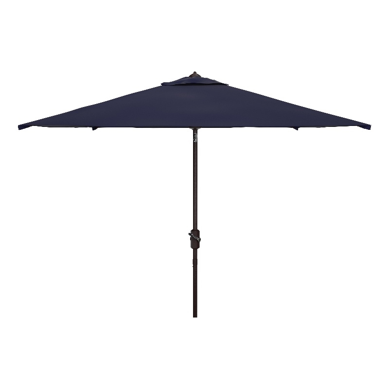 Safavieh Kamen 6.5Ft X 10Ft Metal Auto Tilt Rectangle Market Umbrella in Navy