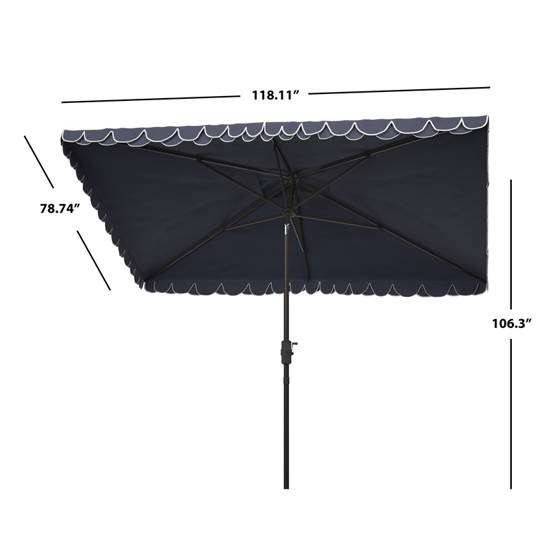 Safavieh Elegant Valance 6.5x10Ft Rect Metal and Fabric Umbrella in Navy / White