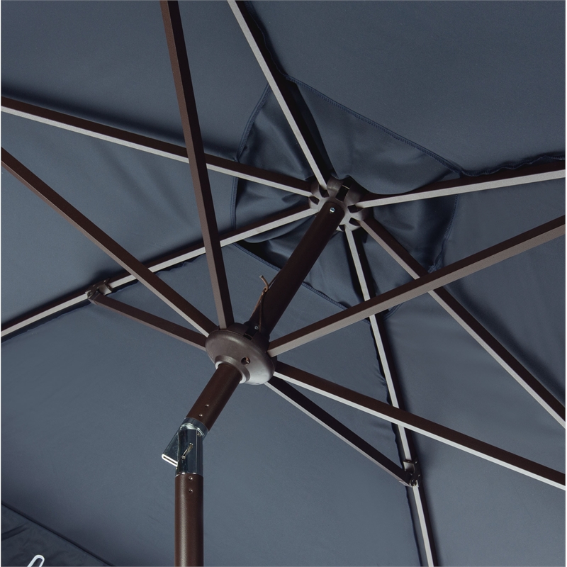 Safavieh Elegant Valance 6.5x10Ft Rect Metal and Fabric Umbrella in Navy / White