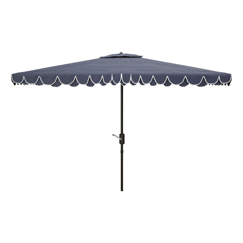 Safavieh Elegant Valance 6.5x10Ft Rect Metal and Fabric Umbrella in Navy / White