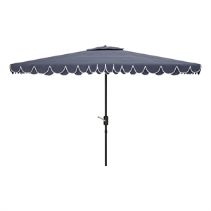 Safavieh Elegant Valance 6.5x10Ft Rect Metal and Fabric Umbrella in Navy / White