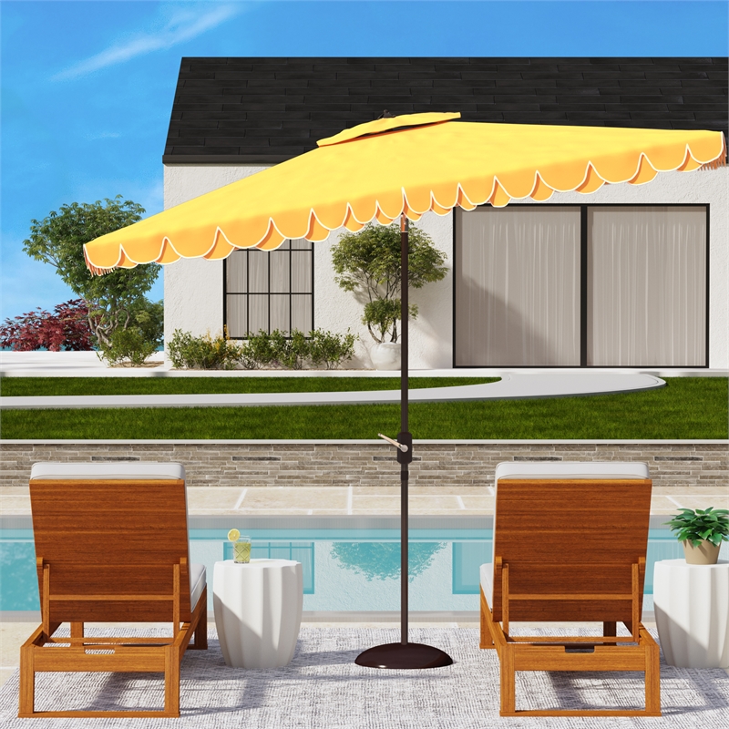 Safavieh Elegant Valance 6.5x10Ft Rect Metal and Fabric Umbrella in Yellow