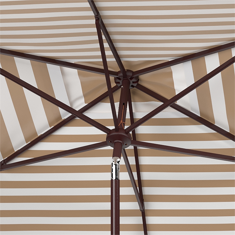 Safavieh Athens 6.5x10Ft Rectangle Metal and Fabric Crank Umbrella inBeige/White