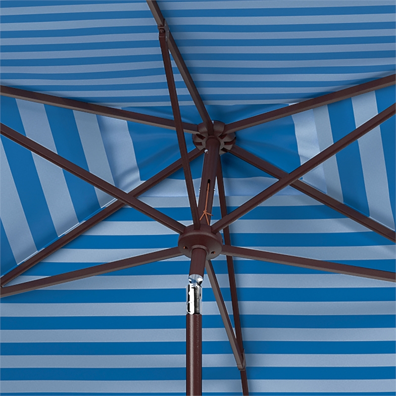 Safavieh Athens 6.5x10Ft Rectangle Metal Crank Umbrella in Baby Blue / White