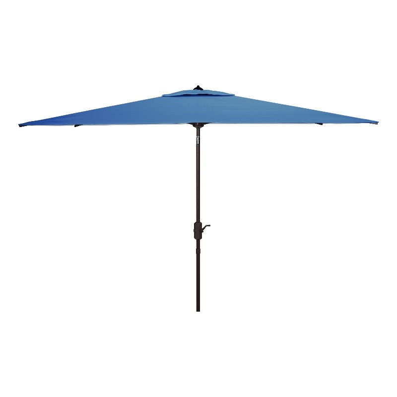 Safavieh Athens 6.5x10Ft Rectangle Metal Crank Umbrella in Baby Blue / White