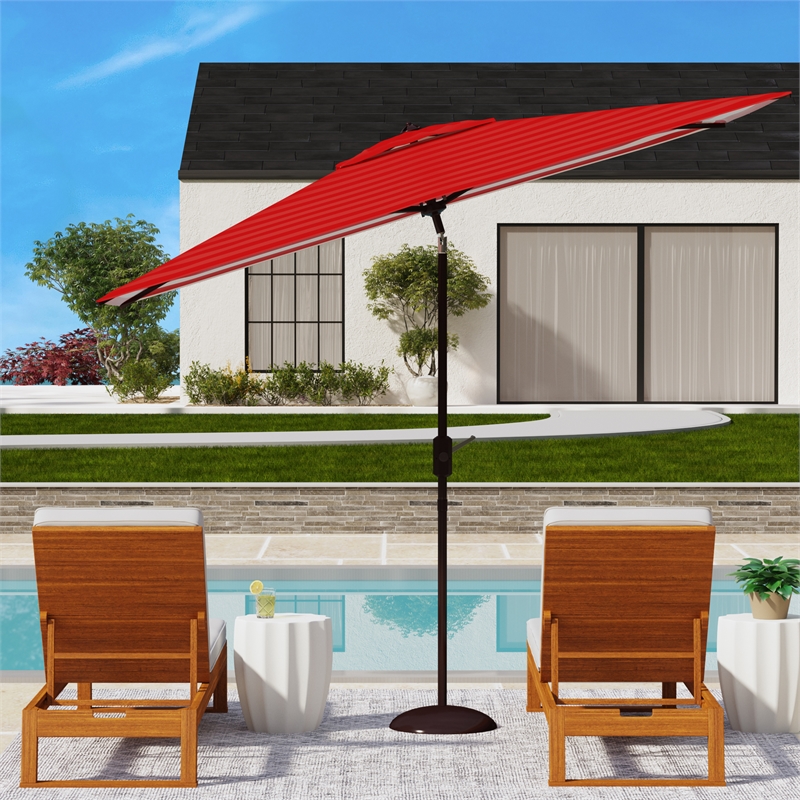 Safavieh Athens 6.5x10Ft  Rectangle Metal and Fabric Crank Umbrella in Red
