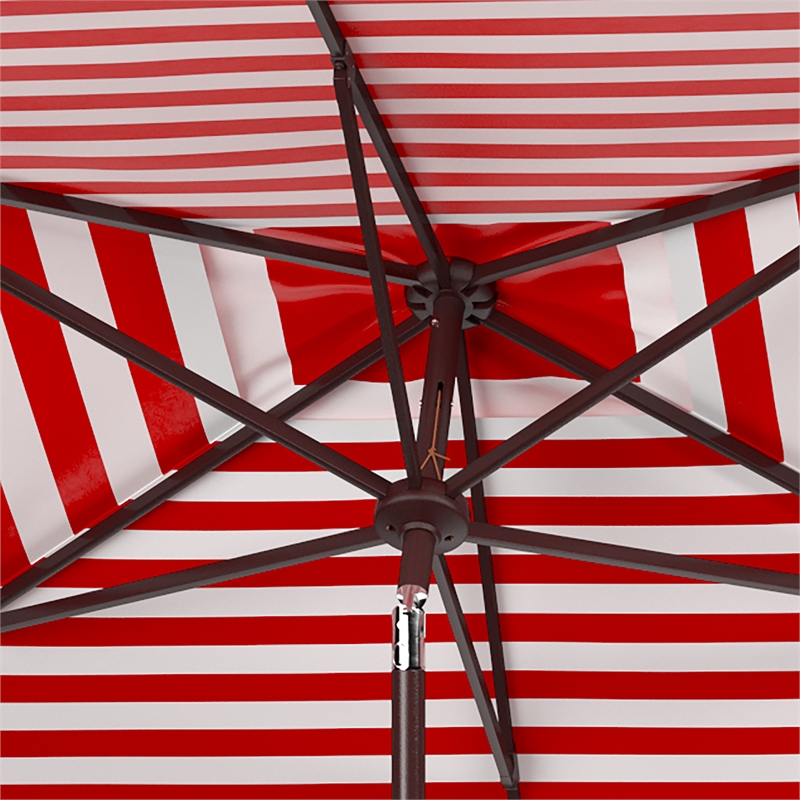 Safavieh Athens 6.5x10Ft  Rectangle Metal and Fabric Crank Umbrella in Red