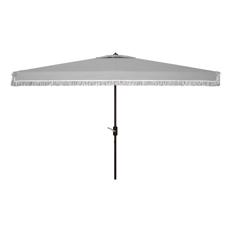 Safavieh Milan Fringe 6.5x10Ft Rect Metal and Fabric Crank Umbrella in Gray