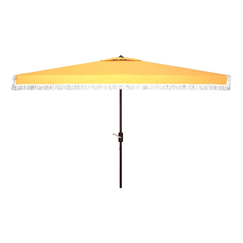 Safavieh Milan Fringe 6.5x10Ft Rect Metal and Fabric Crank Umbrella in Yellow