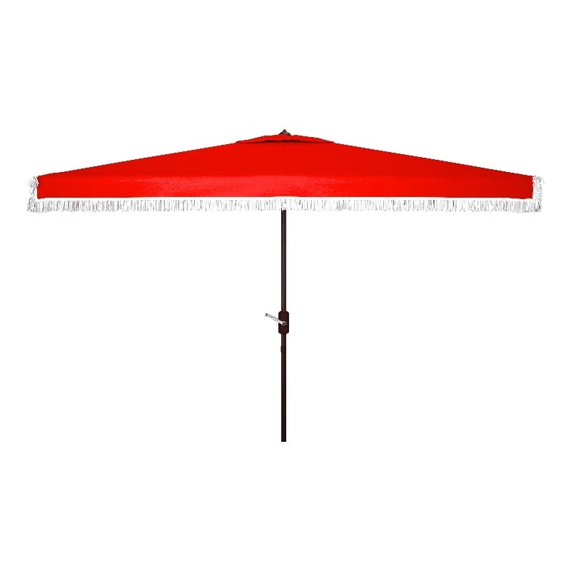 Safavieh Milan Fringe 6.5x10Ft Rect Metal and Fabric Crank Umbrella in Red