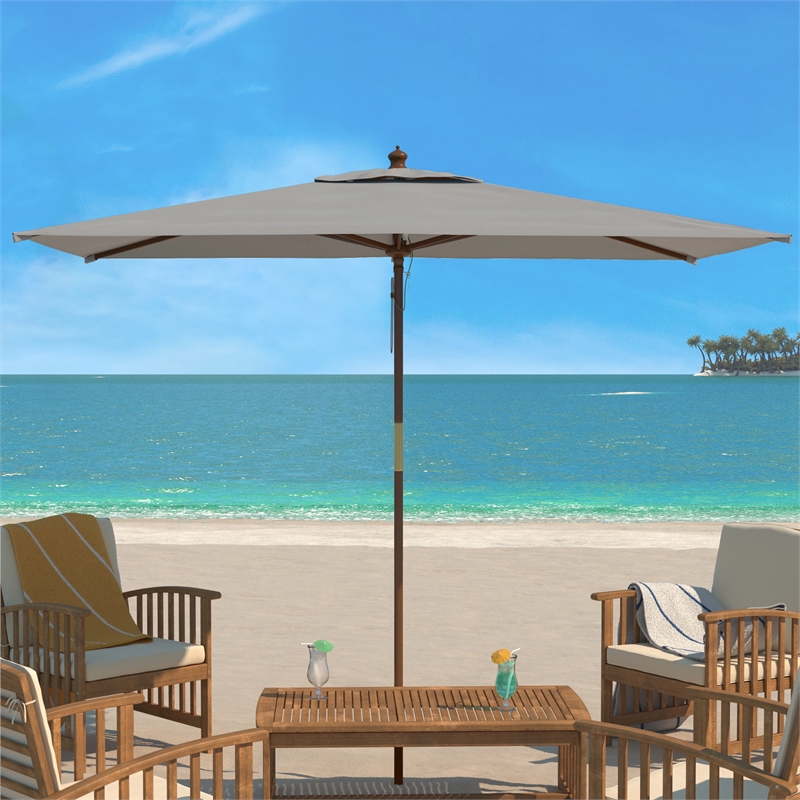 Safavieh Aklin 6.5Ft X 10Ft Wood Rectangle Umbrella in Gray