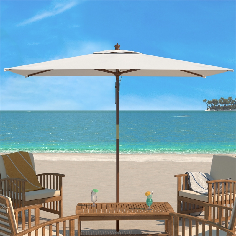 Safavieh Aklin 6.5Ft X 10Ft Wood Rectangle Umbrella in Ivory