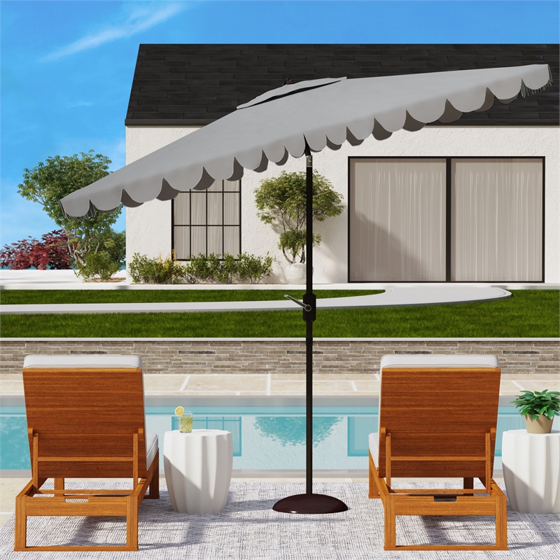 Safavieh Venice 6.5x10Ft Rect Metal and Fabric Crank Umbrella in Gray