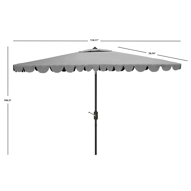Safavieh Venice 6.5x10Ft Rect Metal and Fabric Crank Umbrella in Gray