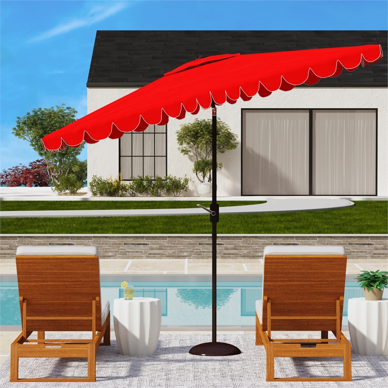 Safavieh Venice 6.5x10Ft Rect Metal and Fabric Crank Umbrella in Red