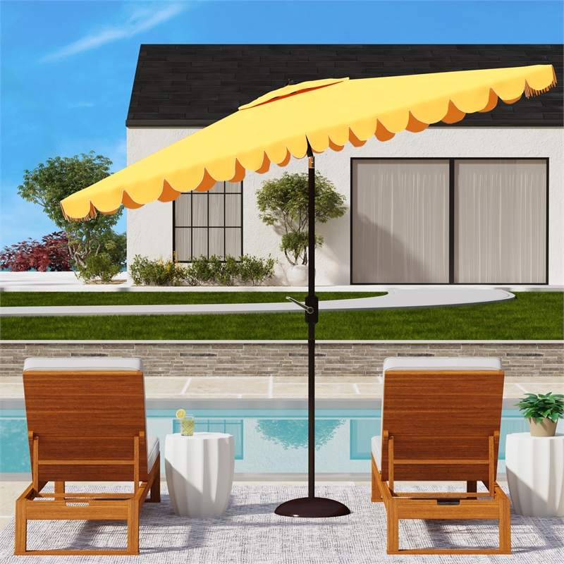 Safavieh Venice 6.5x10Ft Rect Metal and Fabric Crank Umbrella in Yellow
