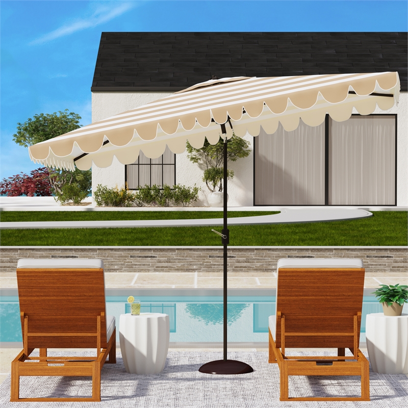 Safavieh Vienna 6.5Ft x 10Ft Rectangle Metal Crank Umbrella in Beige / White