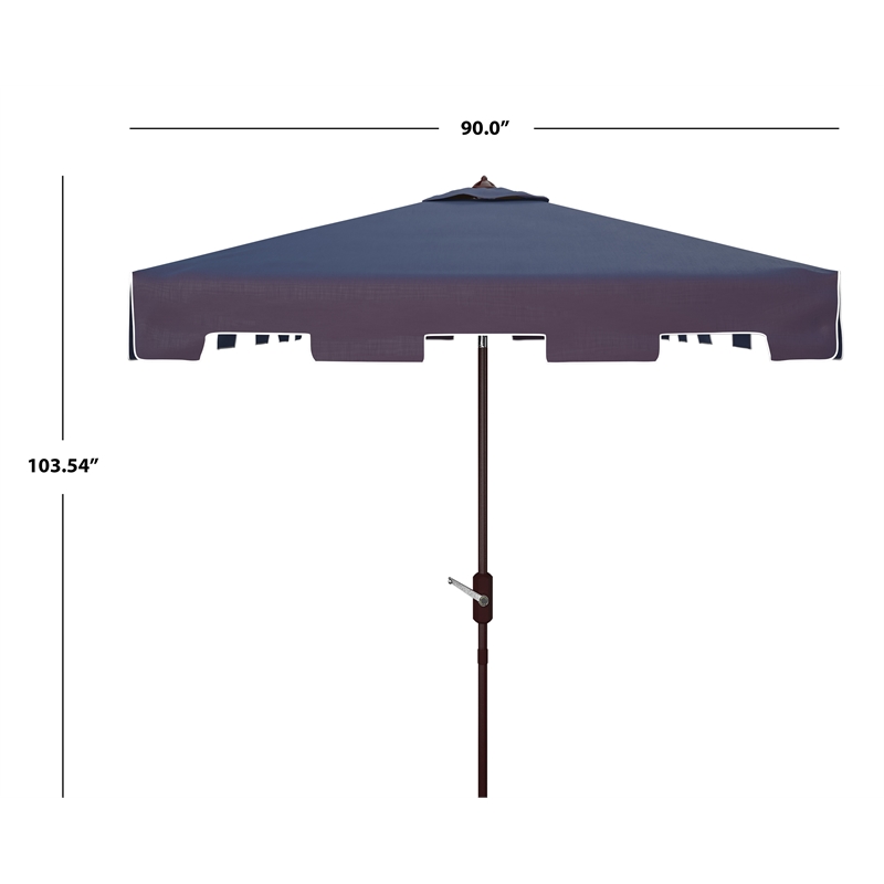 Safavieh Zimmerman 7.5 Ft Square Metal and Fabric Market Umbrella in Navy/ White