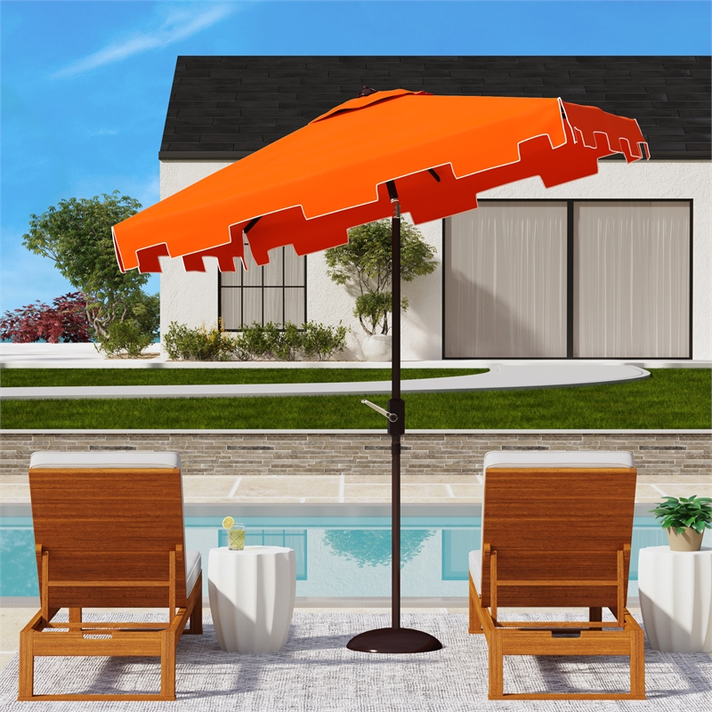 Safavieh Zimmerman 7.5 Ft Square Metal and Fabric Market Umbrella inOrange/White