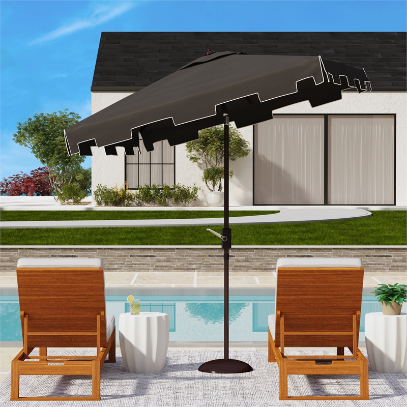 Safavieh Zimmerman 7.5 Ft Square Metal and Fabric Market Umbrella in Black/White