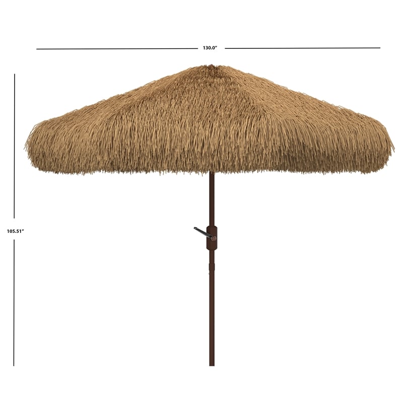 Safavieh Nemery 11 Ft Tiki Metal and Fabric Umbrella in Brown