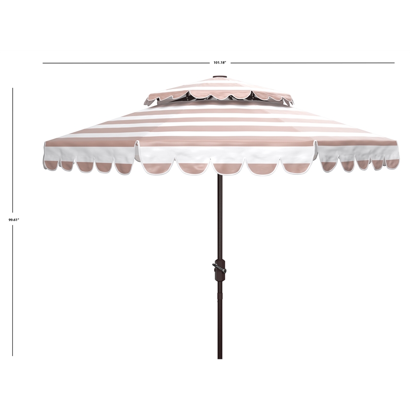 Safavieh Vienna 9Ft Double Top Metal and Fabric Crank Umbrella in Beige / White
