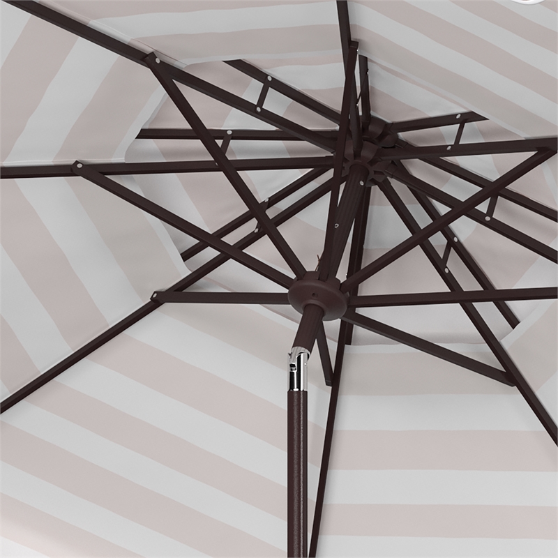 Safavieh Vienna 9Ft Double Top Metal and Fabric Crank Umbrella in Beige / White