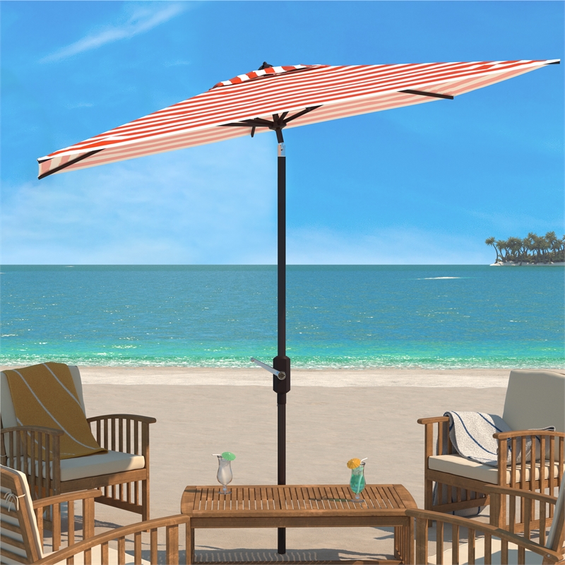 Safavieh Iris Fashion Line 6.5x10Ft Rect Metal and Fabric UmbrellainOrange/White