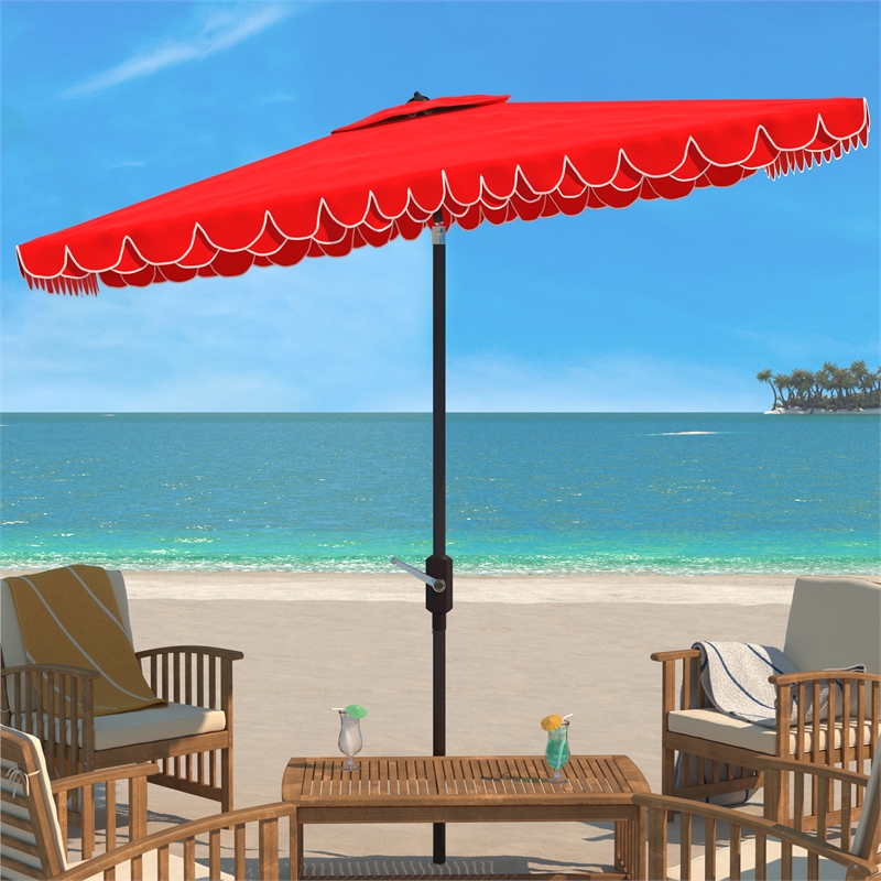Safavieh Elegant Valance 6.5x10Ft Rect Metal and Fabric Umbrella in Red