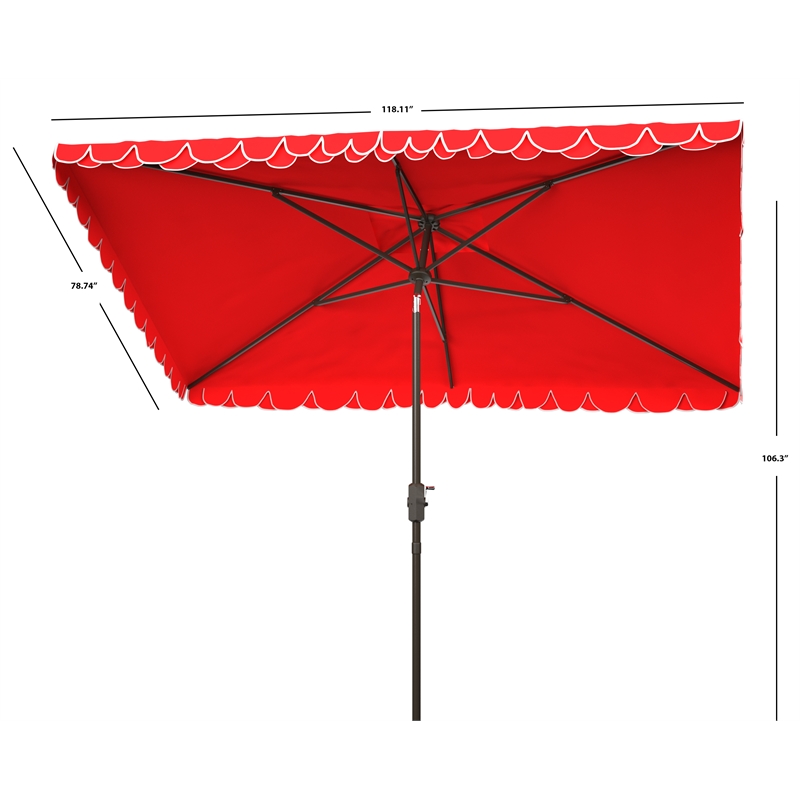 Safavieh Elegant Valance 6.5x10Ft Rect Metal and Fabric Umbrella in Red
