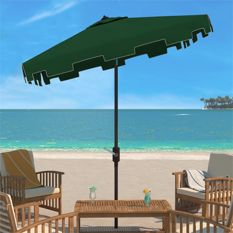 Safavieh Zimmerman 7.5 Ft Square Metal and Fabric Market Umbrella in Green