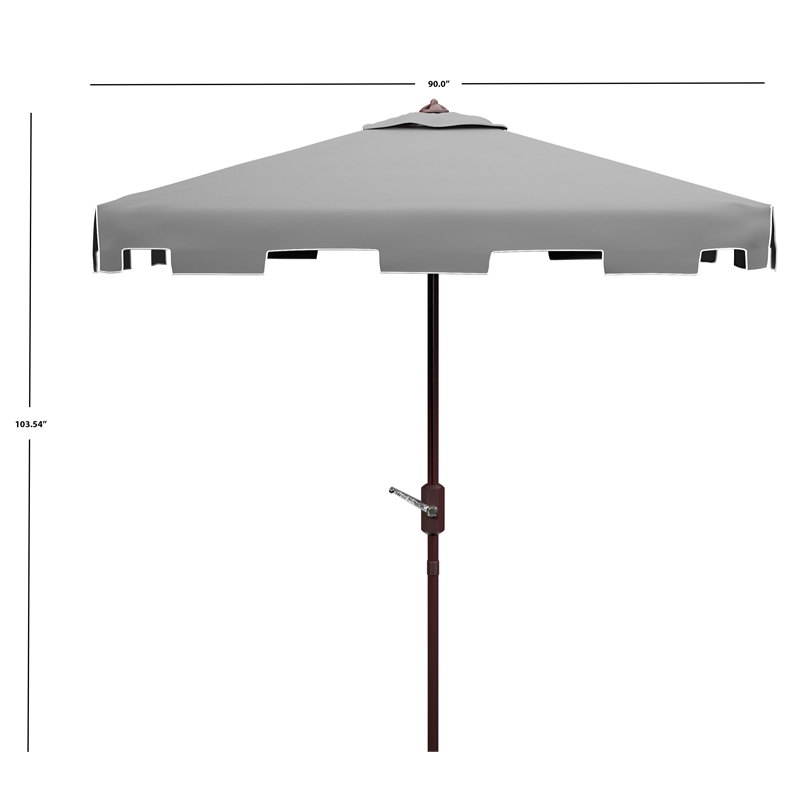 Safavieh Zimmerman 7.5 Ft Square Metal and Fabric Market Umbrella in Gray /White
