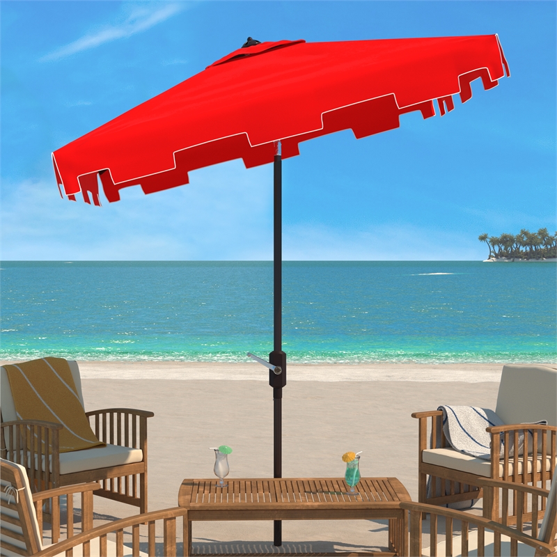 Safavieh Zimmerman 7.5 Ft Square Metal and Fabric Market Umbrella in Red / White