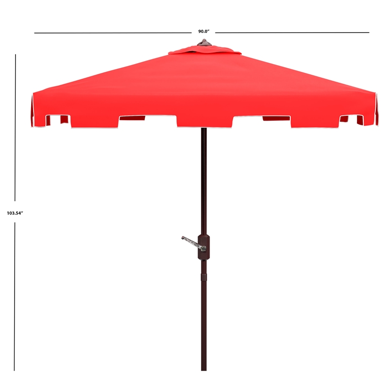 Safavieh Zimmerman 7.5 Ft Square Metal and Fabric Market Umbrella in Red / White